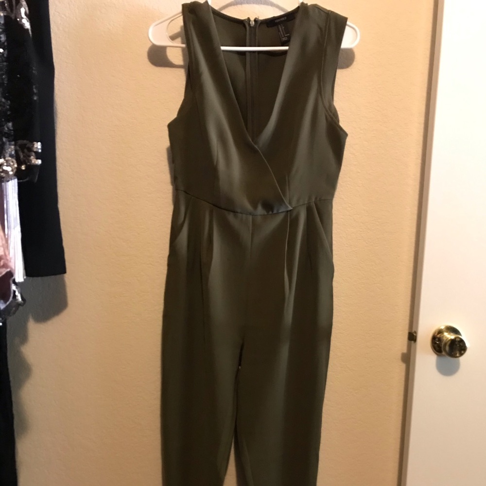 Army green long romper/jumpsuit with pockets